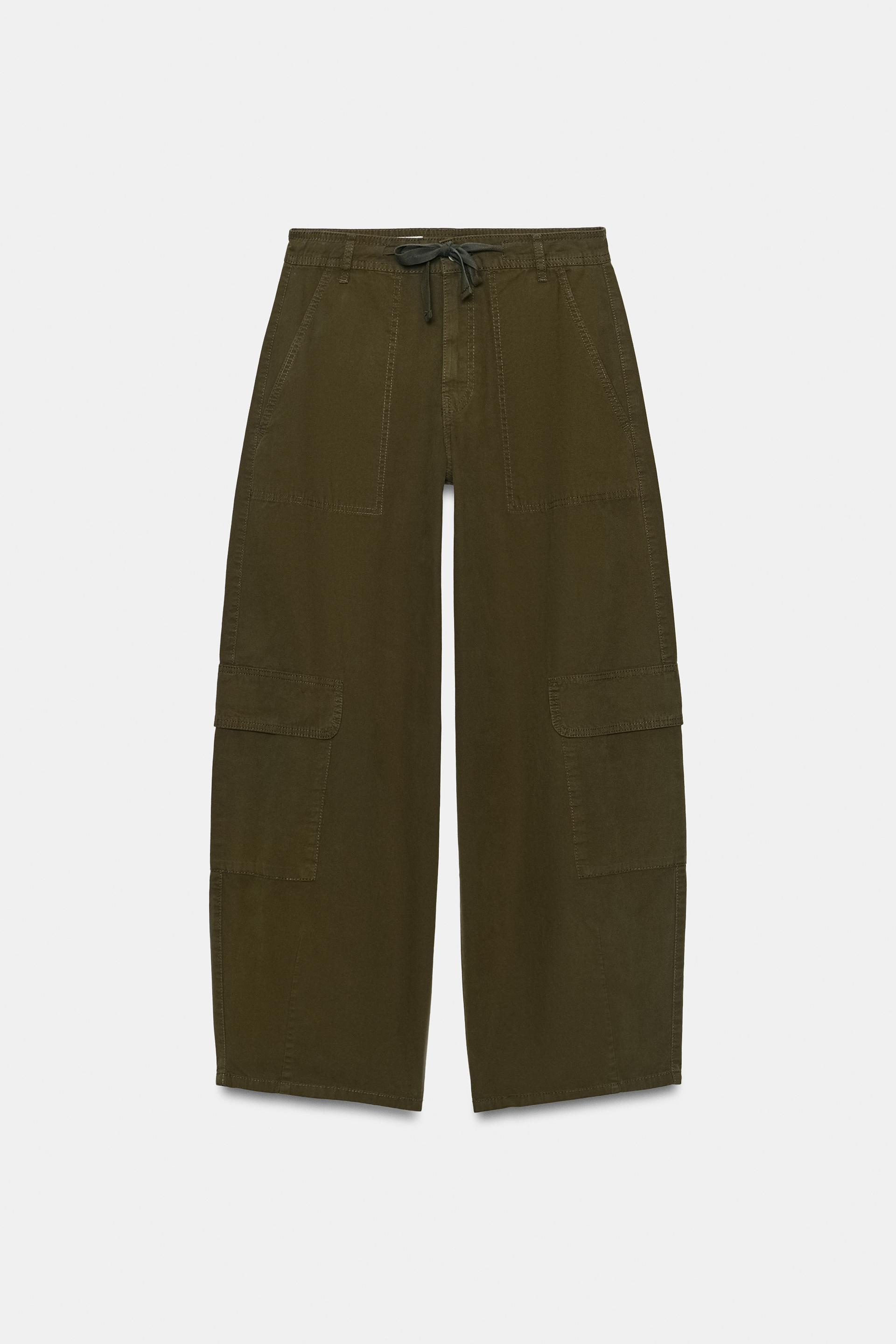 Zara - Printed Oversize Cargo Trousers - Khaki - 4 - Woman | Zara UK
