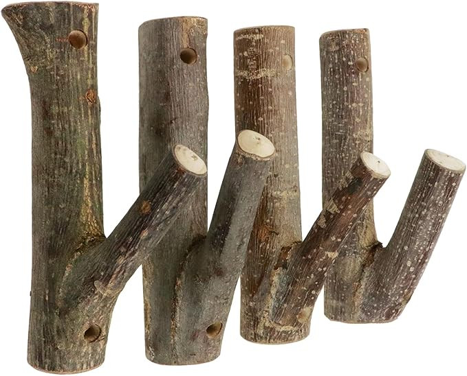 4Pcs Real Wood Tree Branch Wall Hook, Farmhouse Rustic Decorative Wooden with Bark Trunk Thicknes... | Amazon (US)
