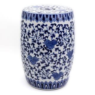 Blue Garden White Lotus Ceramic Drum Stool | The Home Depot
