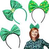 3 Pieces St. Patrick's Day Headband Green Shamrock Bowknot Clover Sequin Head Boppers | Amazon (US)