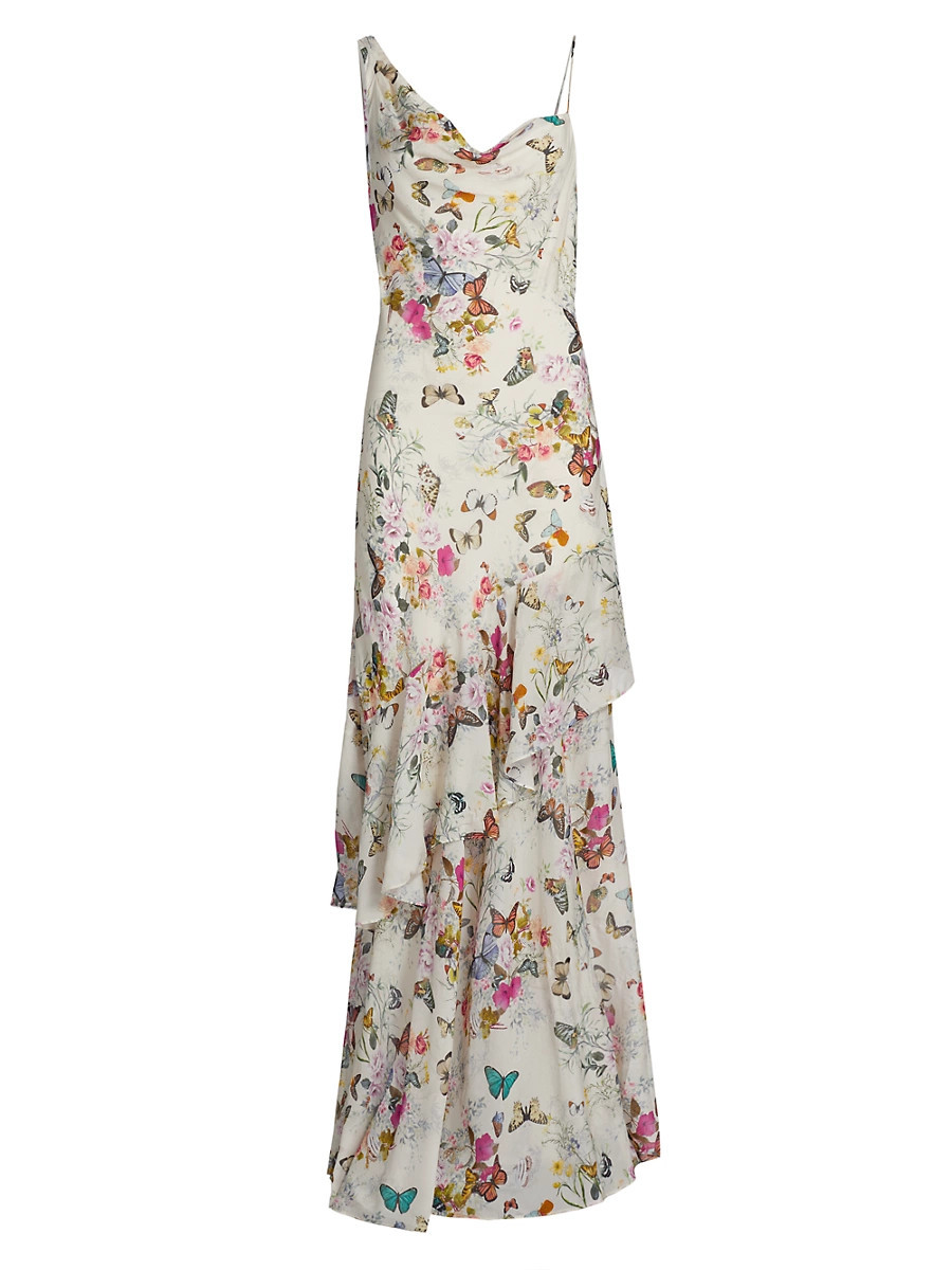 Women's Viola Floral Silk Asymmetric Gown - Multi Charonda Butterfly - Size 00 | Saks Fifth Avenue