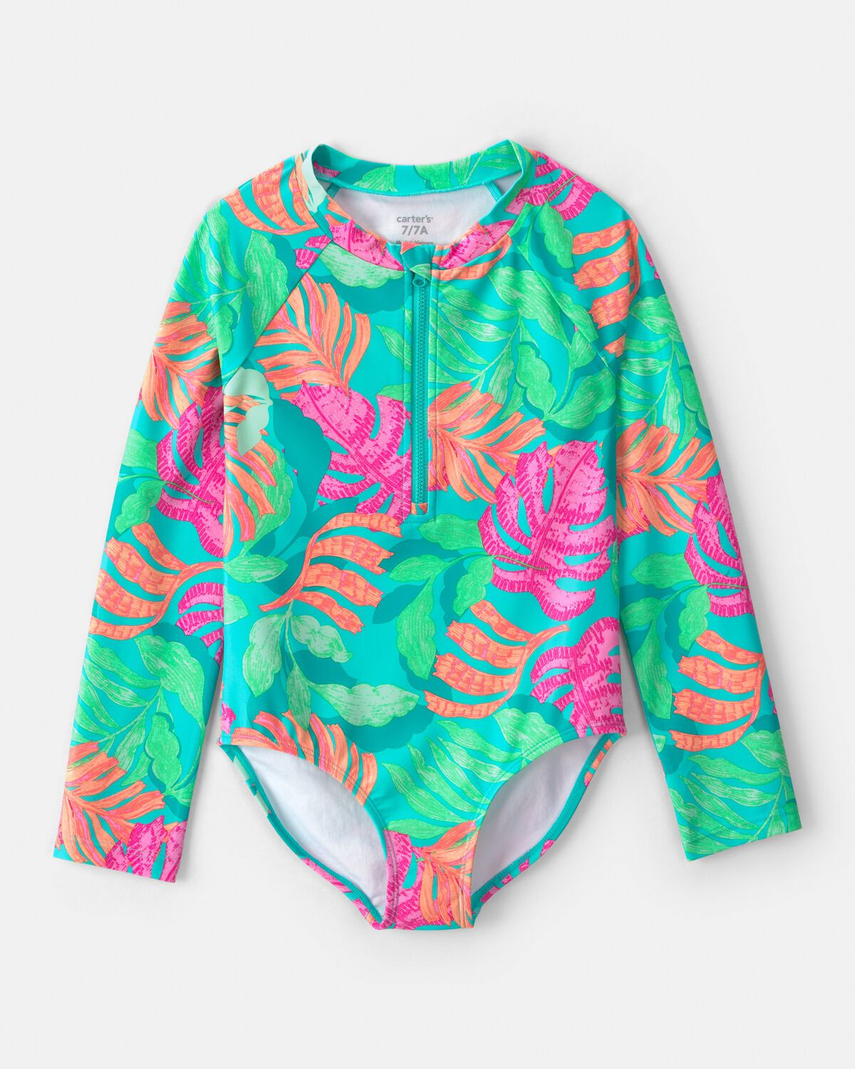 Girls Tropical Long-Sleeve 1-Piece Rashguard Swimsuit - Teal | Carter's Inc