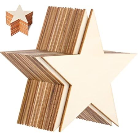 100 Pieces Wood Stars for Crafts，Unfinished Wood Stars for Crafts，Blank Wood Pieces Wooden Cutouts O | Amazon (US)