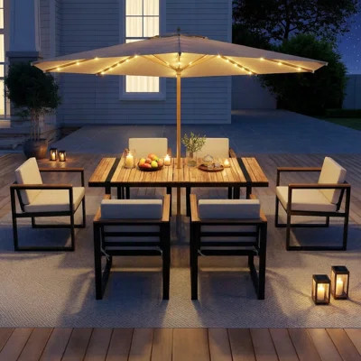 7 Pieces Outdoor Dining Set, 6-Person Outdoor Conversation Set with Removable Cushions – Patio Table & Chairs for Backyard, Garden, Poolside | Wayfair North America