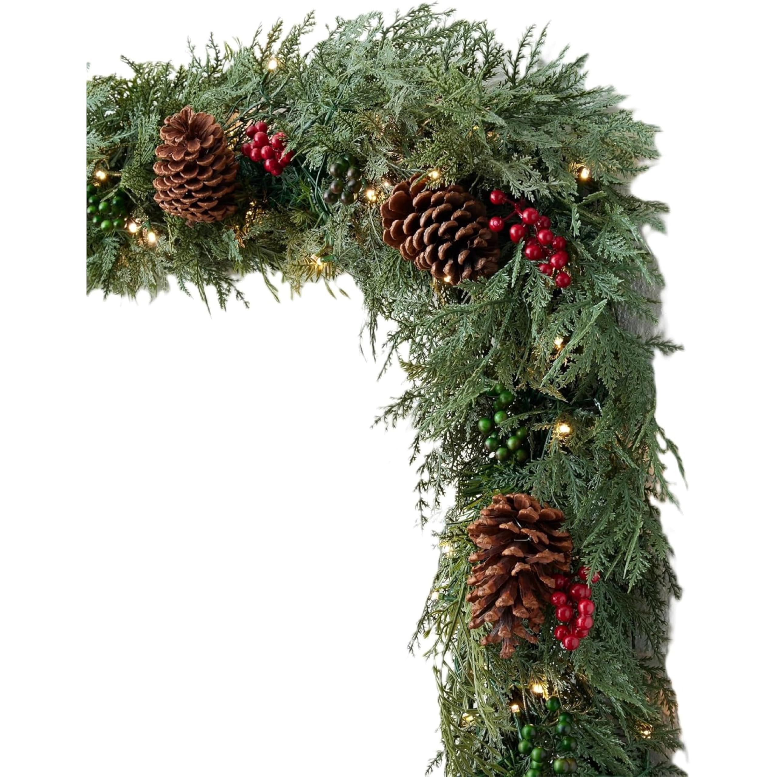 Balsam Hill Outdoor Winter Evergreen Christmas Garland - Timeless Cheer Greenery Garland with Ced... | Amazon (US)