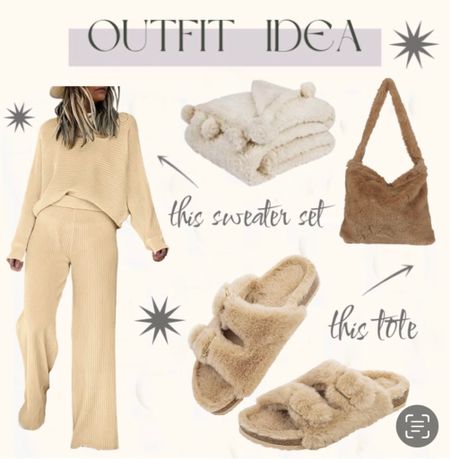 This is the coziest outfit with this matching sweater and pants set. This fuzzy purse and blanket are so cozy. 

#LTKstyletip #LTKunder50