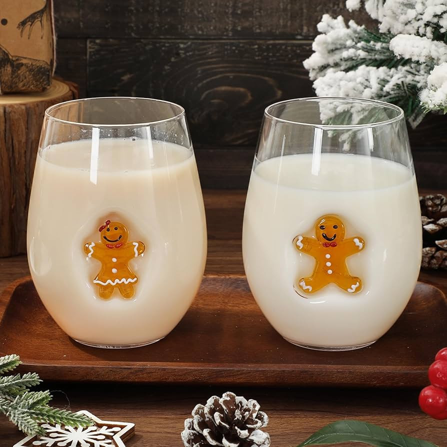 Whaline 17 Oz Christmas Wine Glass Set of 2 Gingerbread Man Icon Stemless Drinking Glass Cups for... | Amazon (US)