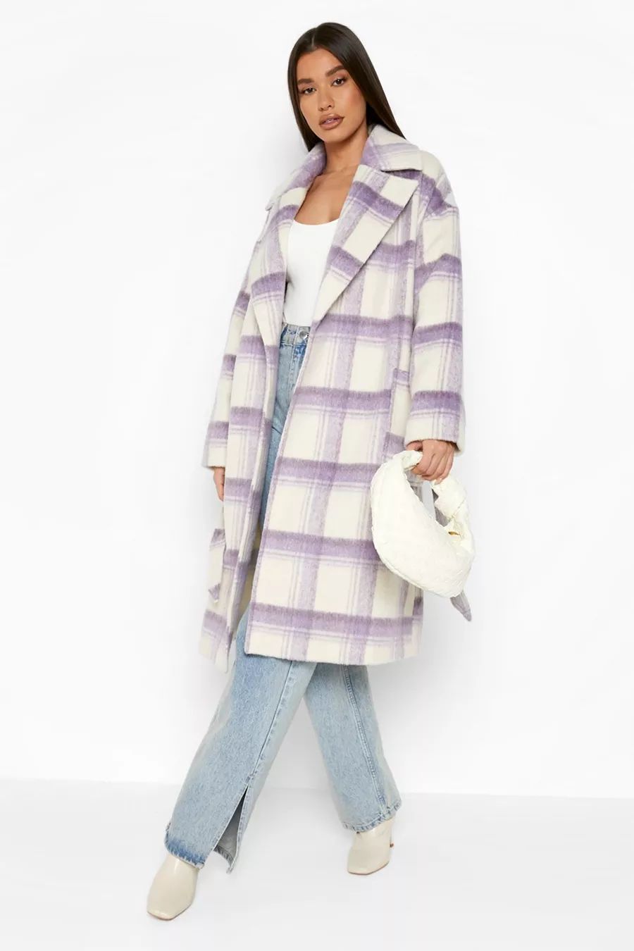 Lilac Check Wool Look Coat | Boohoo.com (US & CA)