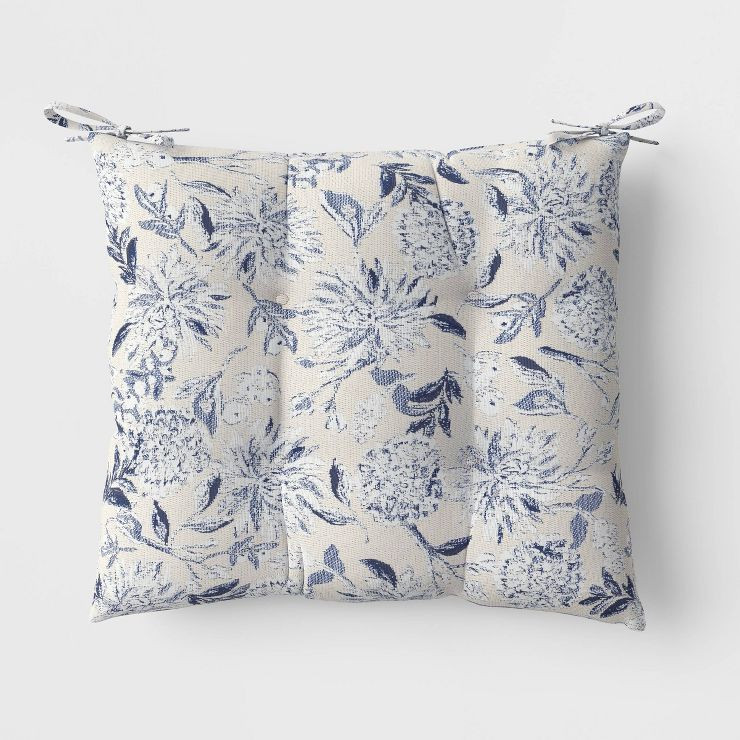 DuraSeason Fabric™ Outdoor Tufted Seat Cushion Floral Shallow Blue - Threshold™ | Target