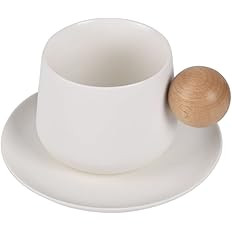 Koythin Ceramic Coffee Mug with Saucer Set, Cute Creative Cup with Round Wooden Handle Design for... | Amazon (US)