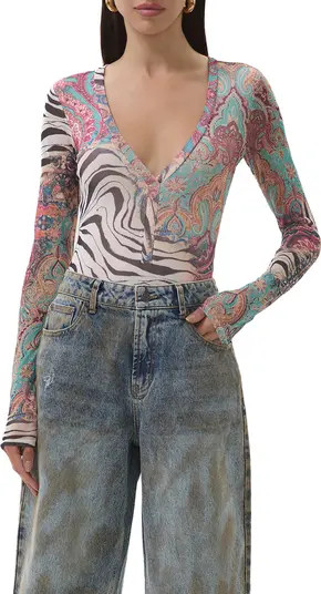 AFRM Harris Mixed Print Mesh Bodysuit | Nordstrom | Nordstrom