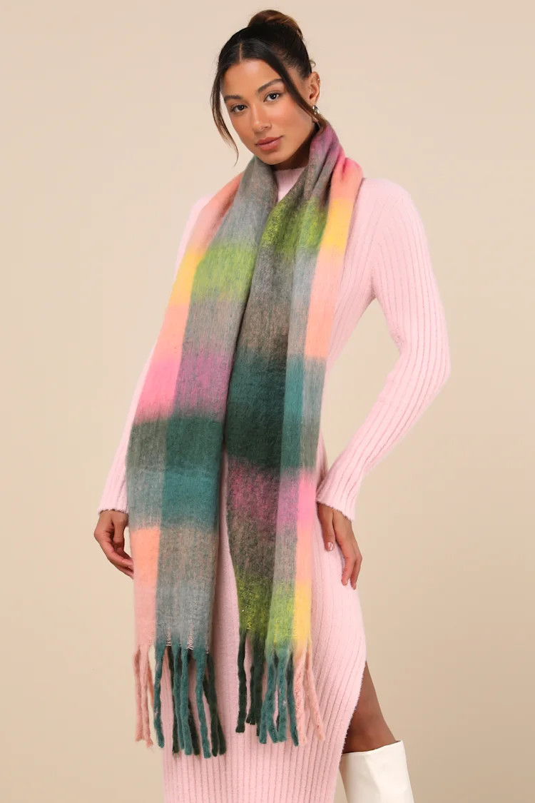 Wintertime Babe Green Multi Plaid Oversized Scarf | Lulus