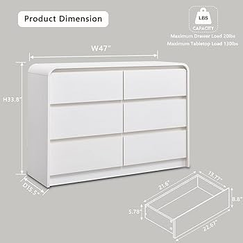 Modern 6 Drawers Dresser for Bedroom, 47" Wide Wood Dressers & Chests of Drawers with Curved Prof... | Amazon (US)