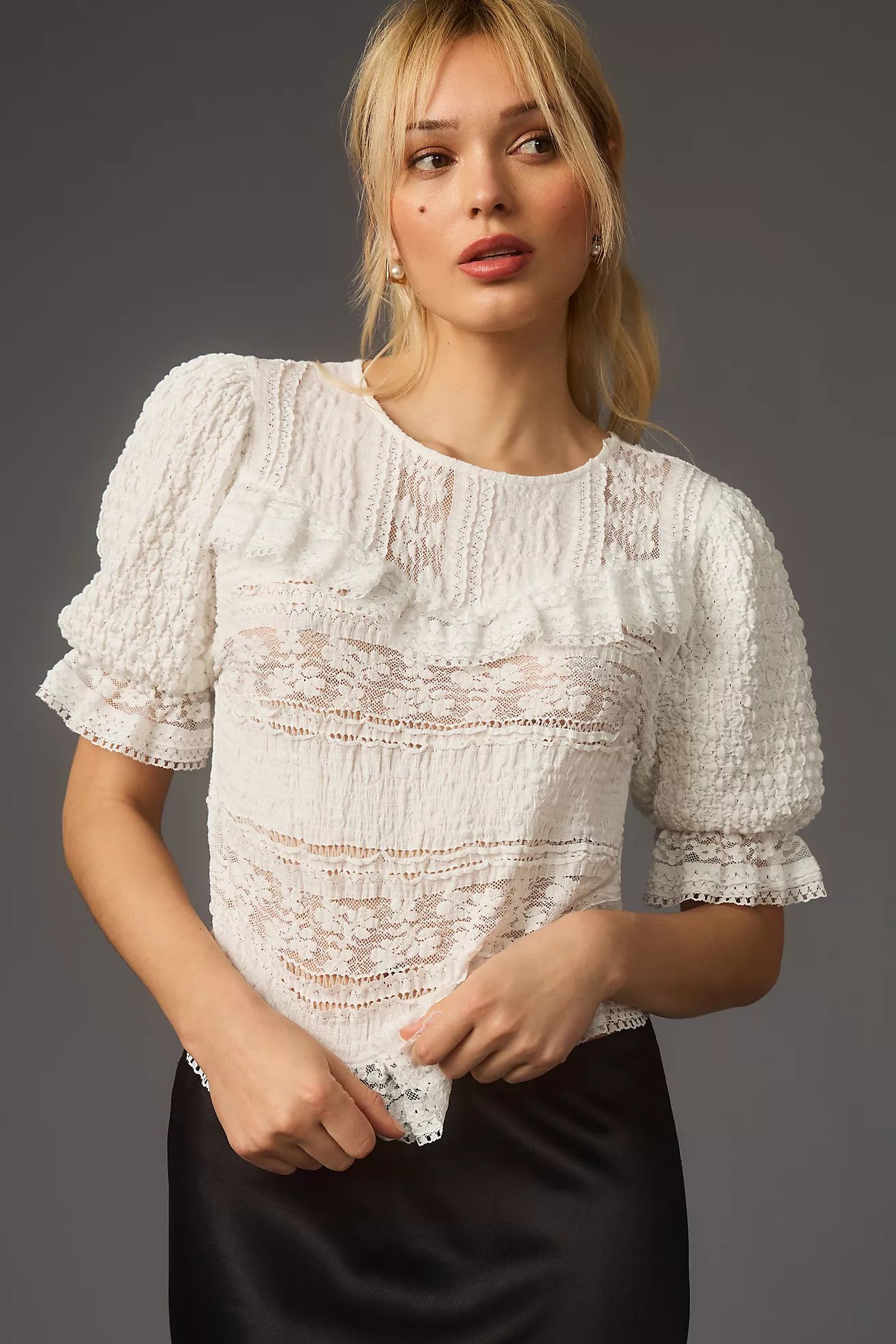 By Anthropologie Puff-Sleeve Lace Blouse | Anthropologie (US)