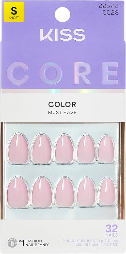 Kiss Core, Press On Nails, Nail glue included, 'Euphonious', Pink, Short Size, Almond Shape, Incl... | Amazon (US)