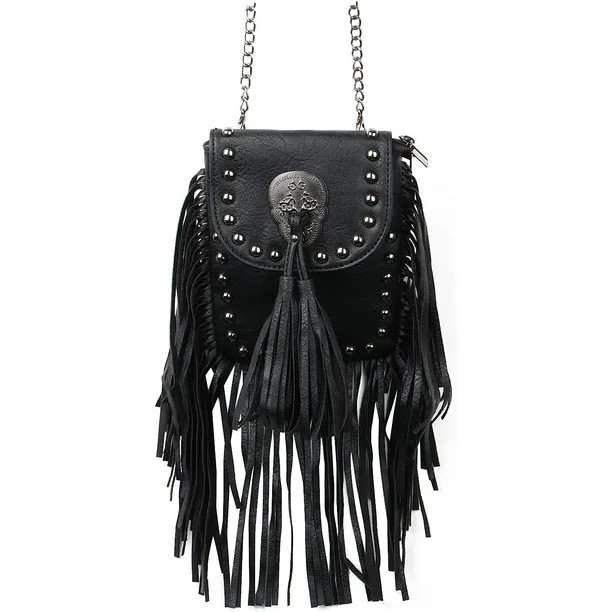 DabuLiu Leather Skull Fringe Purses for Women Black Tassel Shoulder Crossbody Bag Unique Gothic P... | Walmart (US)