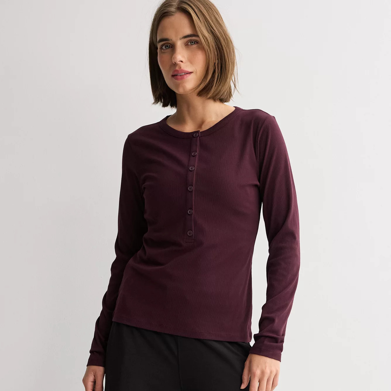 Women's FLX Wander Fitted Rib Henley Tee | Kohl's
