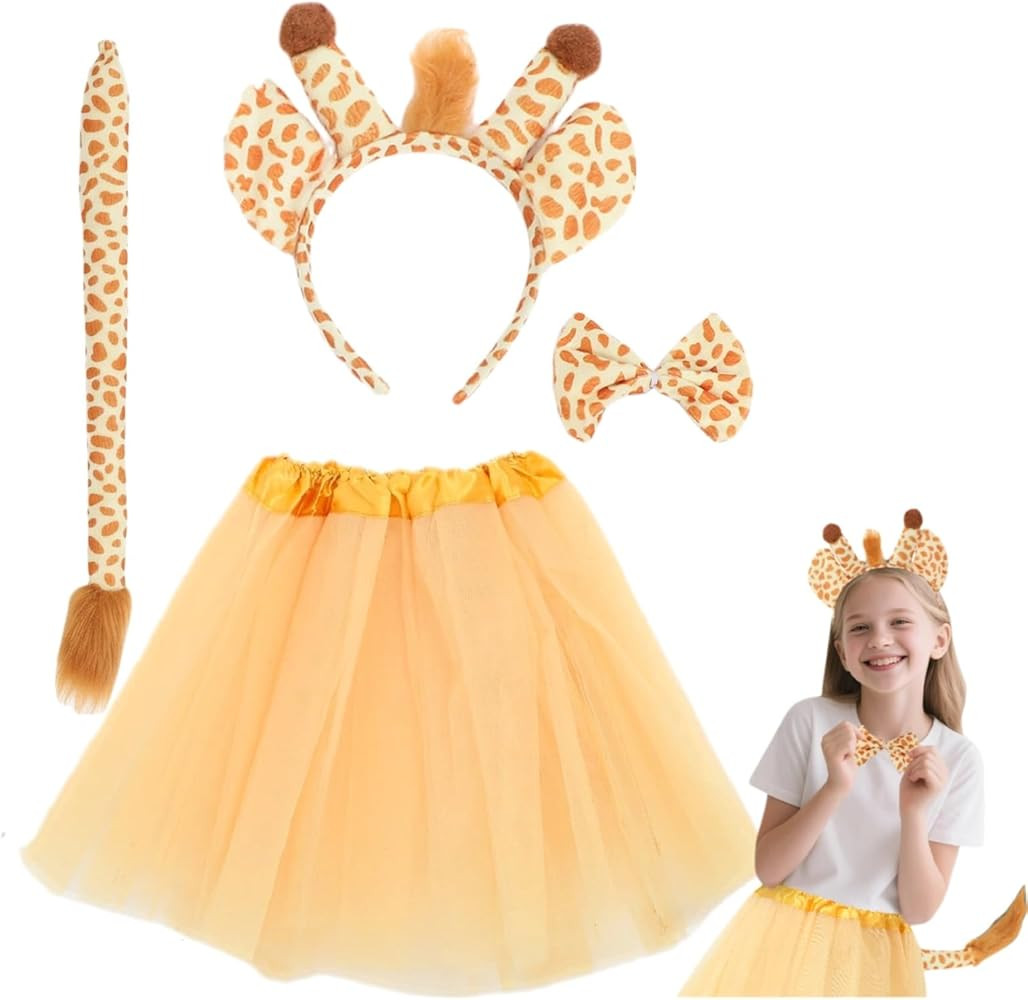 Giraffe Headband Set for Kids 4Pcs Plush Costume Accessories with Headband Bow Tie Tail and Tutu ... | Amazon (US)