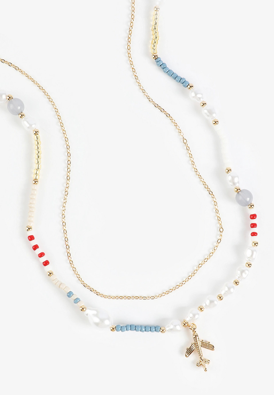 Beaded Airplane Charm Necklace Set | Maurices
