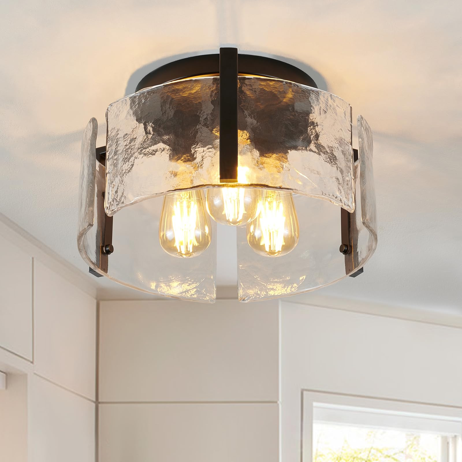 Black Semi Flush Mount Ceiling Light Fixture, 3-Light Modern Hallway Light Fixtures Ceiling Mount... | Amazon (US)