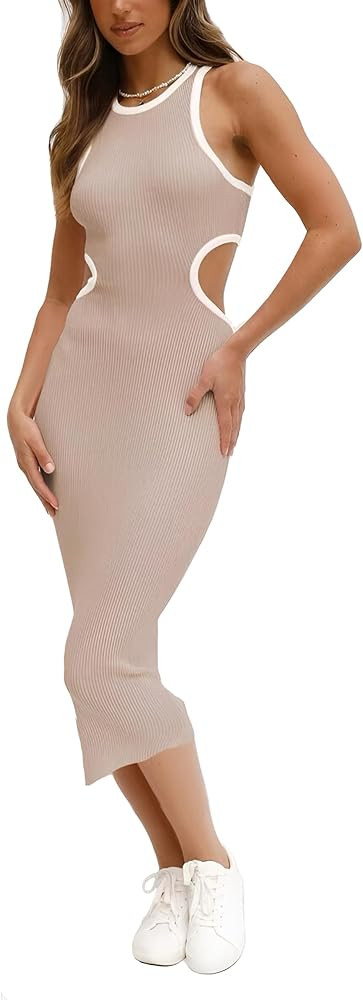 Womens Sexy Cut Out Waist Open Back Bodycon Dress Ankle Length Ribbed Party Club Midi Mini Dresse... | Amazon (US)