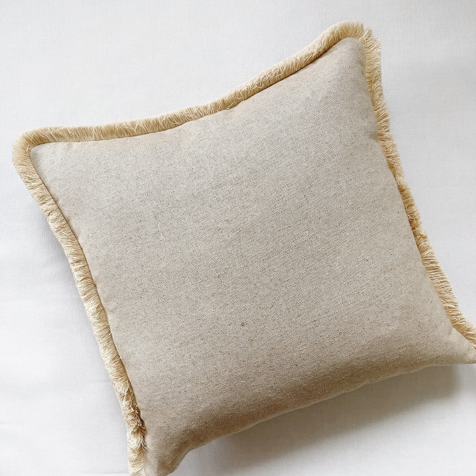 Neutral Tan Throw Pillow Cover With Fringe Brush Fringe Throw - Etsy | Etsy (US)