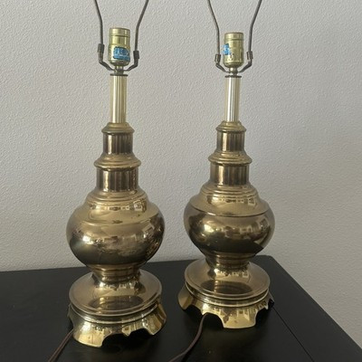 Vintage Pair of Stiffel MCM Heavy Polished Brass Table Lamps 26” Ginger Jar | eBay US