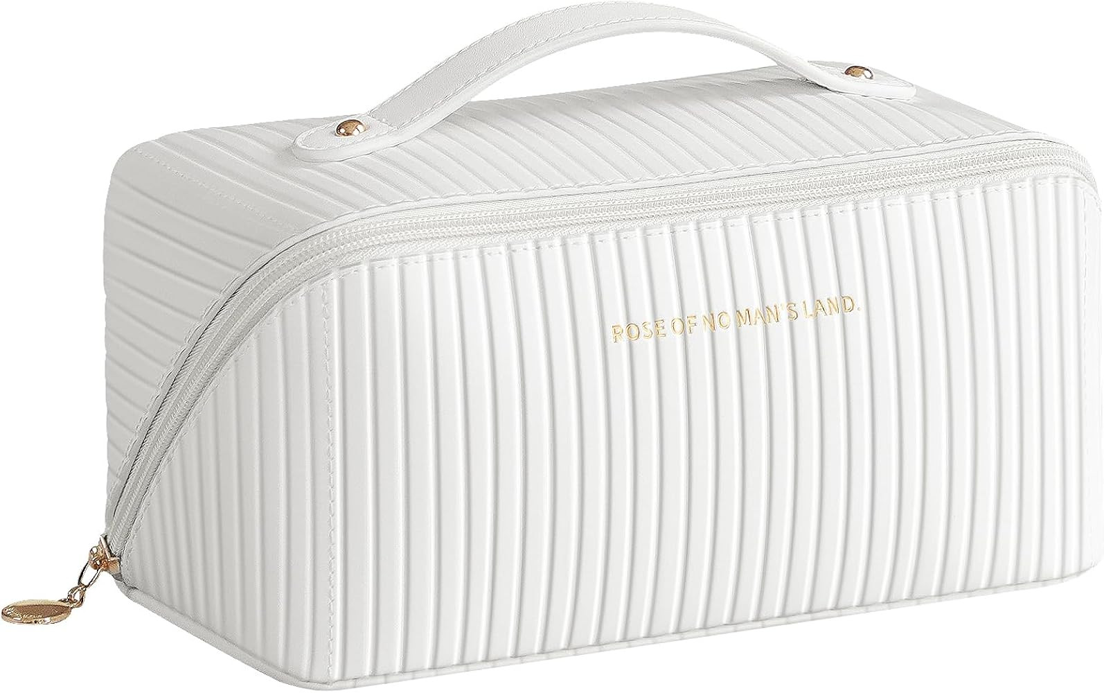 Cretkhp Large Capacity Travel Makeup Bag for Women, Pu Leather Cosmetic Bag with Handle and Divid... | Amazon (US)