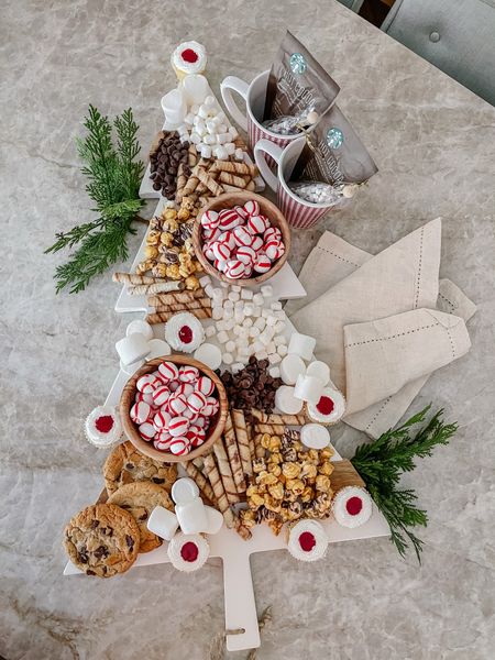 Christmas tree cutting board charcuterie board! Here are all the ingredients to make it - add in  dear greenery, linen napkins and it's an easy Christmas party treat! Oh - buy Fred Meyer 2-bite strawberry shortcakes too - can't find those to link!


#LTKSeasonal #LTKHoliday #LTKhome