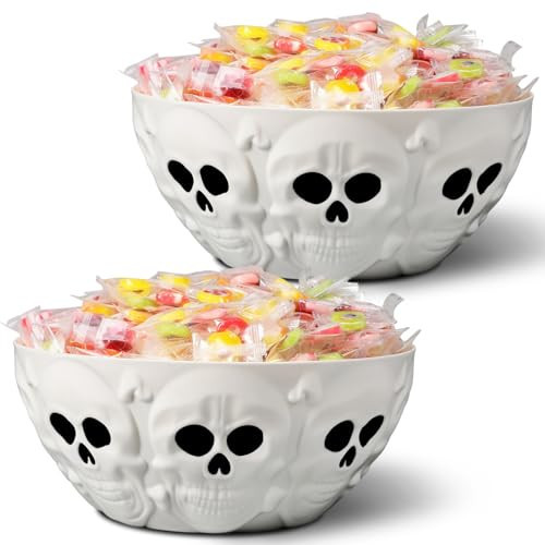 Wiwiqing 2 Pcs Halloween Candy Bowls Skeleton Skull Plastic Bowl Dish Halloween Trick or Treat Serving Candy Snack Fruit Dish for Party Home Decoration Supply | Amazon (US)