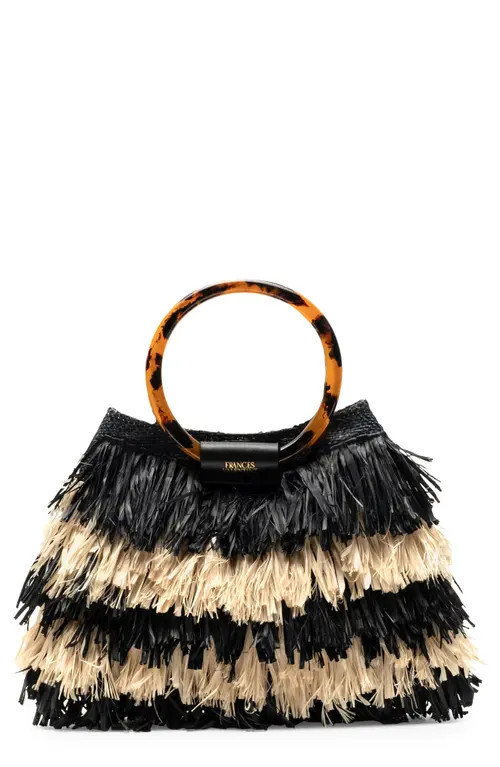Frances Valentine Shaggy Tiered Raffia Fringe Tote in Black/Natural at Nordstrom | Nordstrom