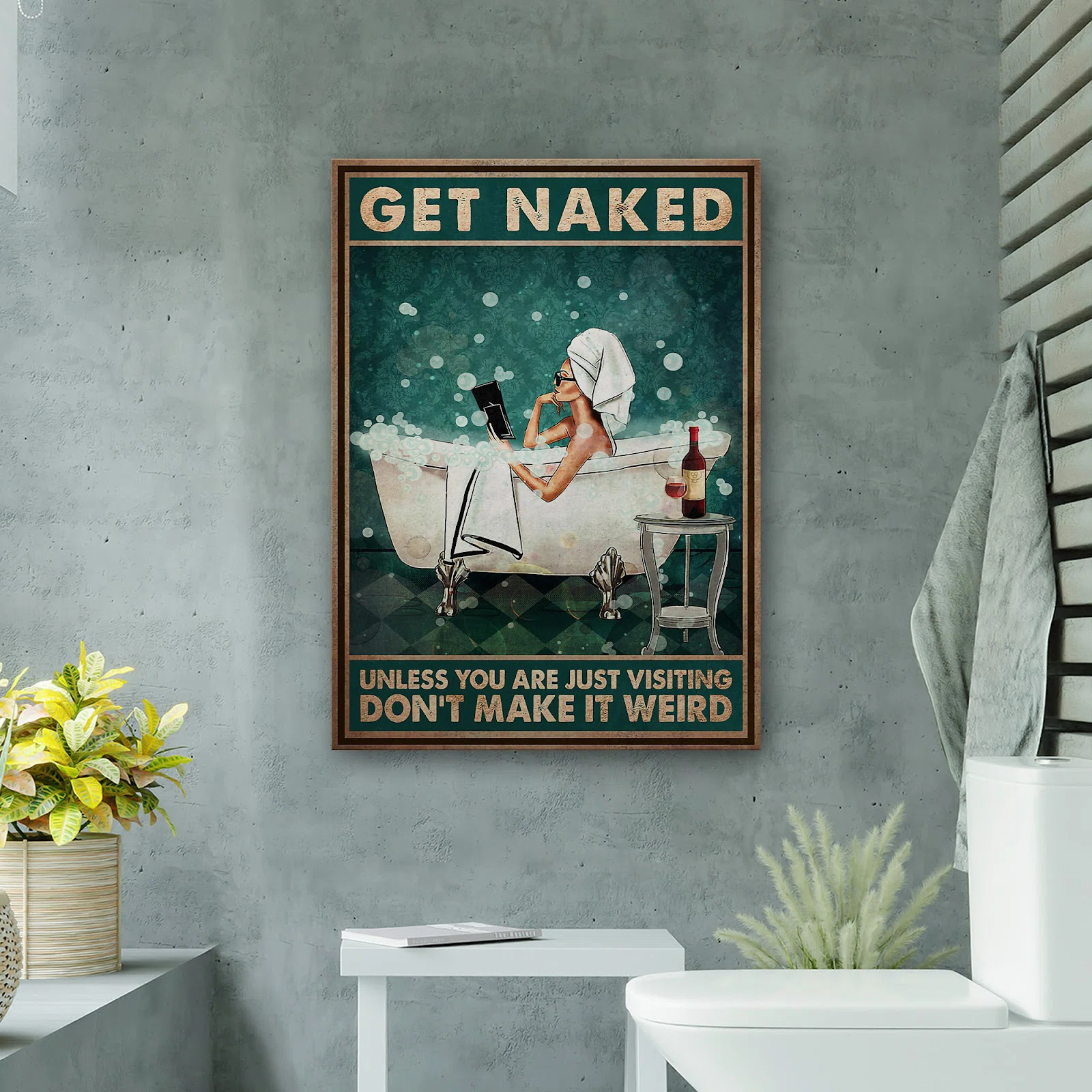 Trinx Girl With Wine - Get Naked Gallery Wrapped Canvas - Bath And Laundry Illustration Decor, Gr... | Wayfair North America