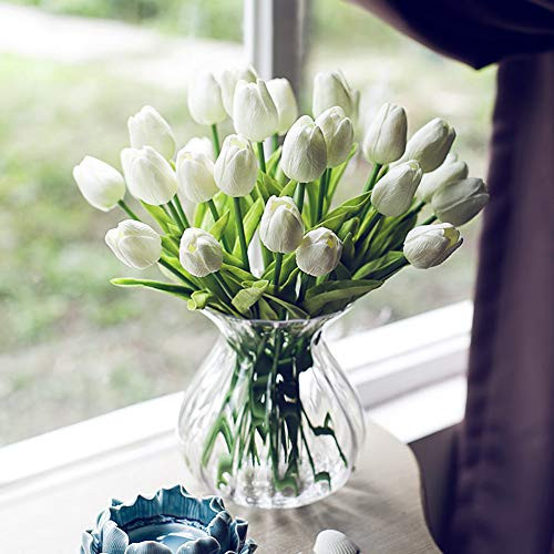 AMZALI Artificial Flowers Real Touch Mini PU Tulips Bouquet Fake Tulips Flowers Arrangement Artificial Plants for Wedding Centerpiece Room Home Hotel Party Event Christmas Decor Cream White Set of 10 | Amazon (US)