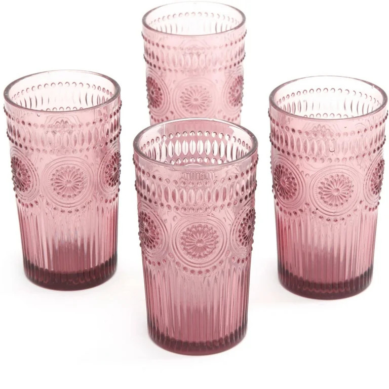 The Pioneer Woman Adeline Purple 16-Ounce Emboss Glass Tumblers, Set of 4 | Walmart (US)