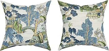 aportt Chinoiserie Pillow Cover Set of 2 Asian Scenic Blue and Kelly Green Cotton Polyester Decor... | Amazon (US)