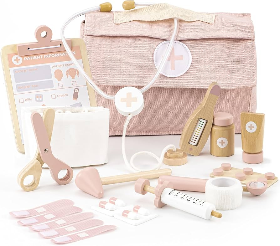Wooden Doctor Play Set for Toddlers - A Complete Durable Pretend Play Medical Kit for Kids 3-5 wi... | Amazon (US)