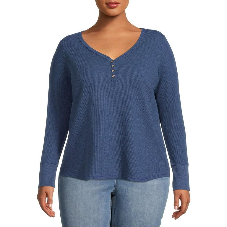 Terra & Sky Women's Plus Size Long Sleeve Waffle Henley Top | Walmart (US)
