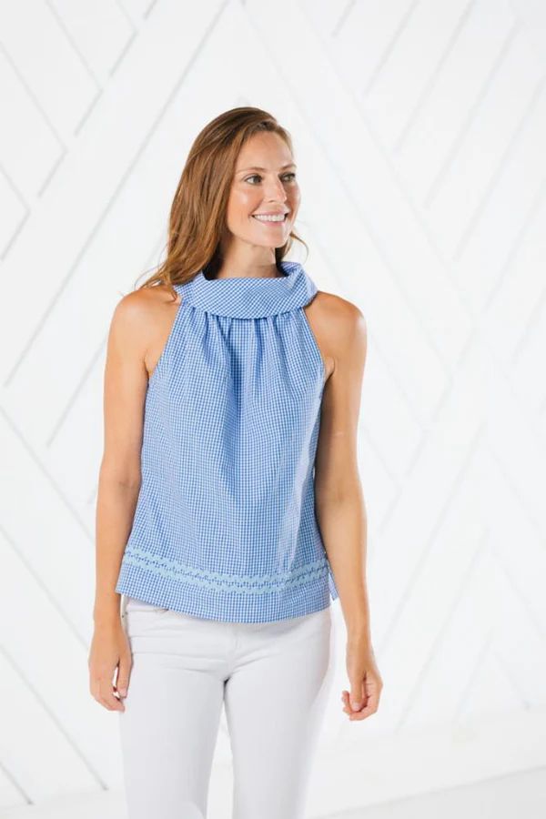 Blue Gingham Cowl Neck Top | Sail to Sable
