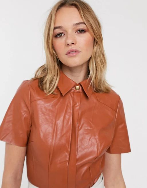 Glamorous crop shirt in soft faux leather | ASOS (Global)