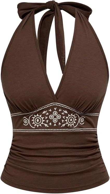 Women's Western Tops Cowgirl Boho Tops 70s Cowboy Hippie Going Out Open Back Halter Tank | Amazon (US)