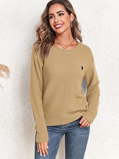 ZAFUL 2023 Women's Fall Sweater Crewneck Loose Knitted Pullover Long Sleeve Solid Sweater Jumper ... | Amazon (US)