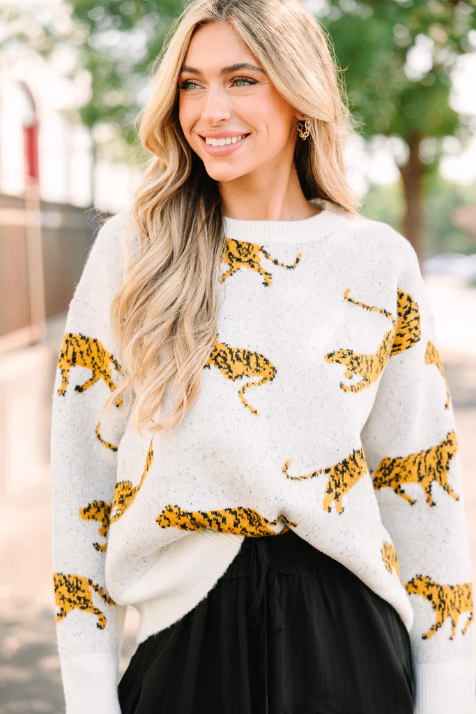 On The Prowl Ivory White Tiger Sweater | The Mint Julep Boutique