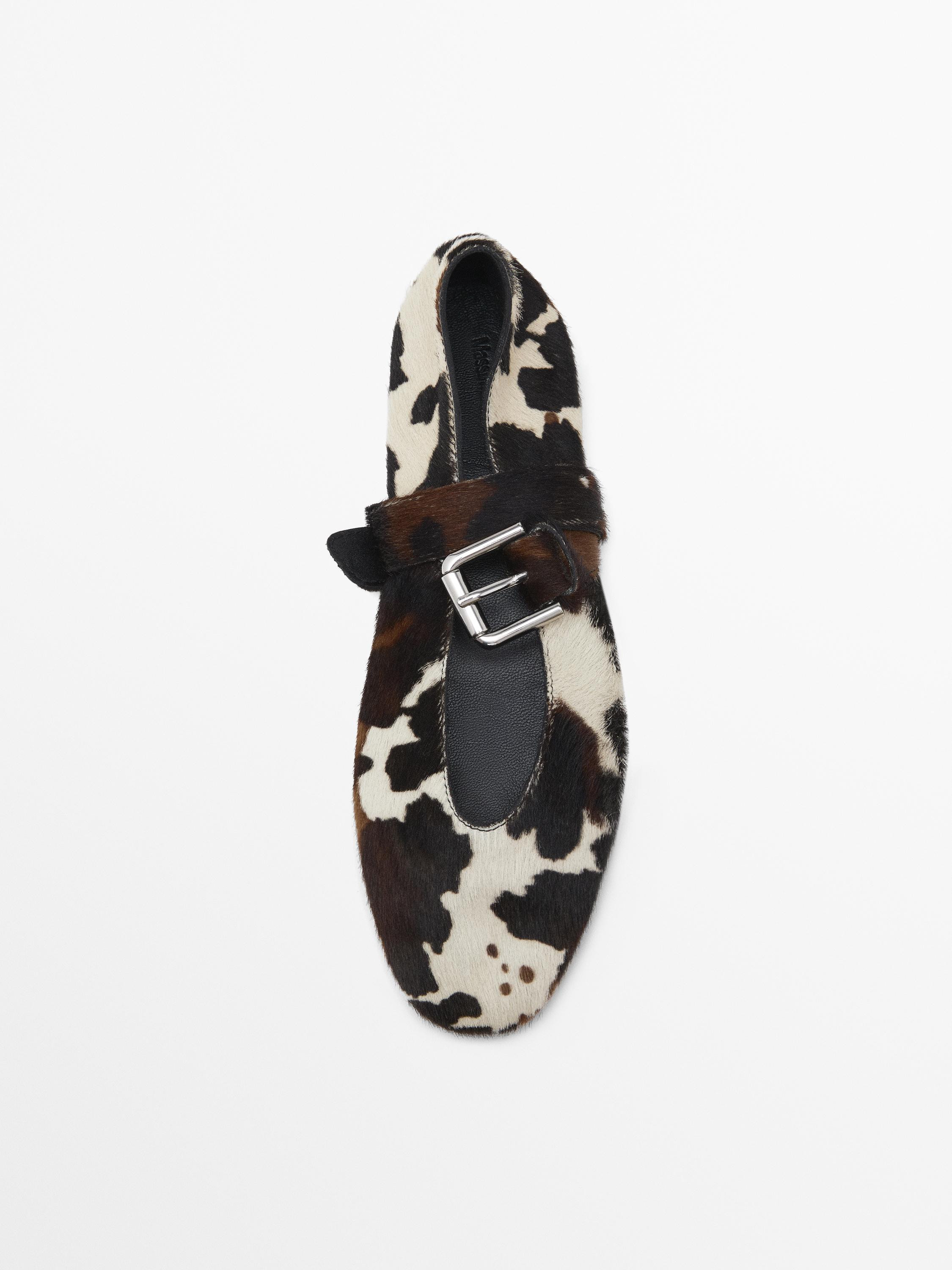 Animal print furskin ballet flats with buckle | Massimo Dutti US
