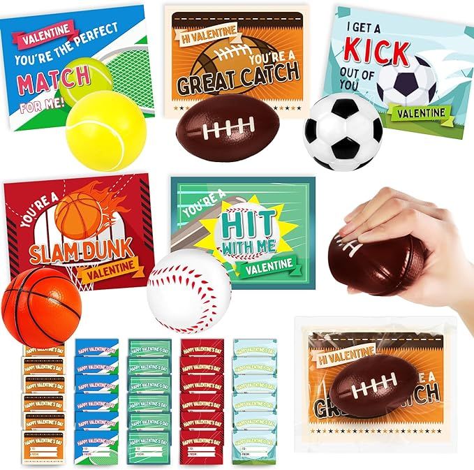 OCHIDO 30Pcs Valentine's Greeting Cards With Sports Stress Balls Kits,Kids Valentine Cards Exchan... | Amazon (US)