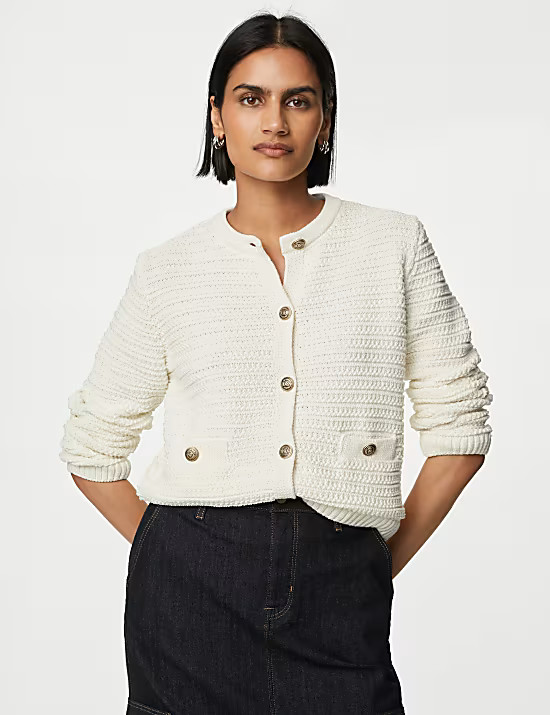 Pure Cotton Tweed Collarless Short Jacket | Marks and Spencer AU/NZ