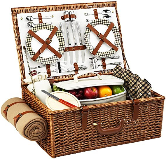 Picnic at Ascot Original Dorset English-Style Willow Picnic Basket with Service for 4 and Blanket... | Amazon (US)