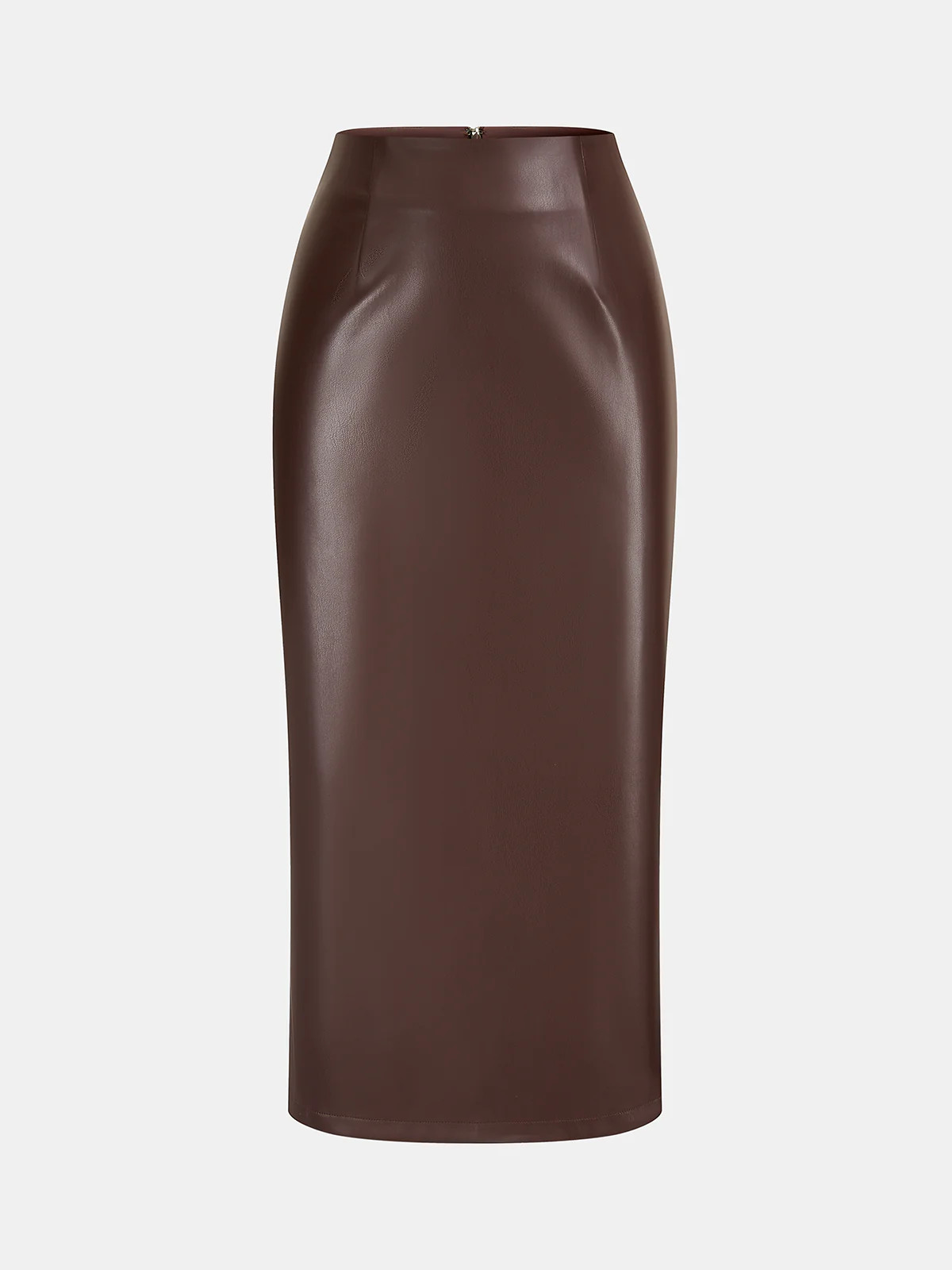 Back Slit Faux Leather Midi Pencil Skirt | Commense