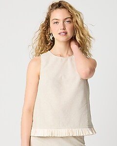 Straw-trim linen-blend shell | J.Crew Factory