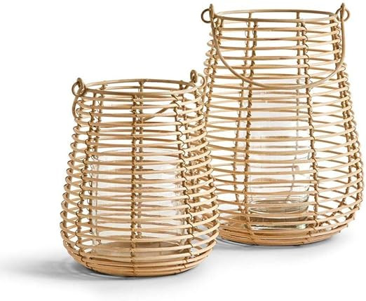 Two's Company Horizontal Cane Weave Set of 2 Lanterns | Amazon (US)