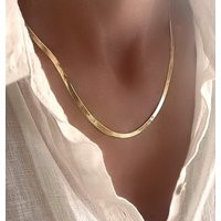 Gold Herringbone Necklace | 14K Over Sterling Silver, 3.5mm Wide | Etsy (US)